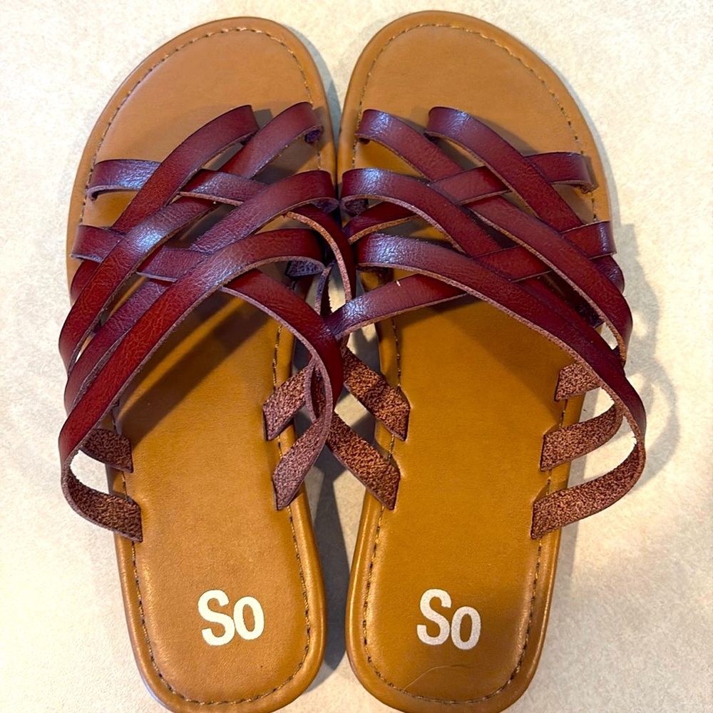 SO Brown Leather Sandals with Crisscross Straps